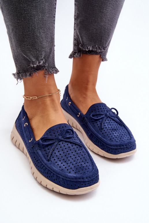 Damen-Mokassins mit Bändern in Navy Reece