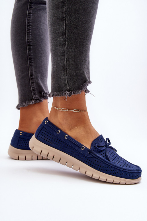 Damen-Mokassins mit Bändern in Navy Reece