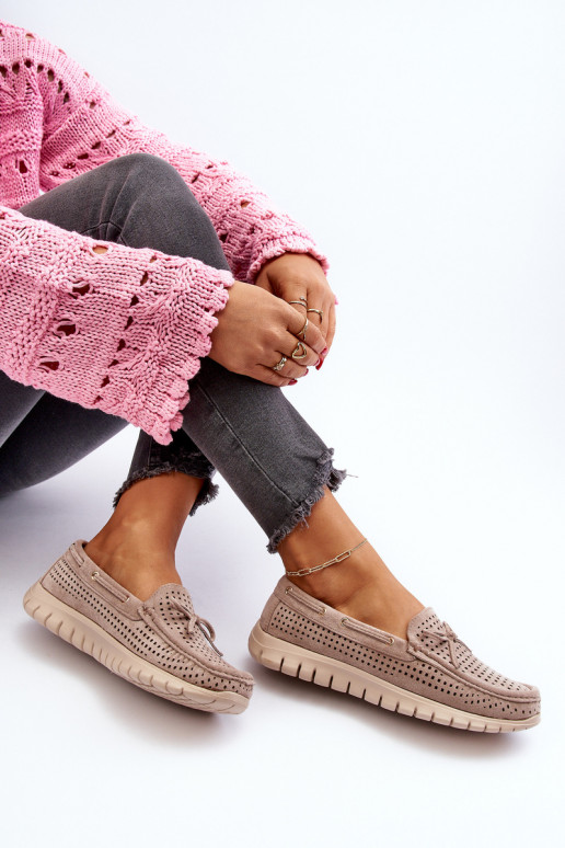Damenmokassins mit Bändern in Beige Reece