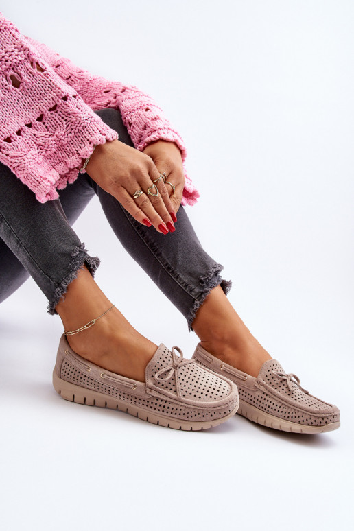 Damenmokassins mit Bändern in Beige Reece