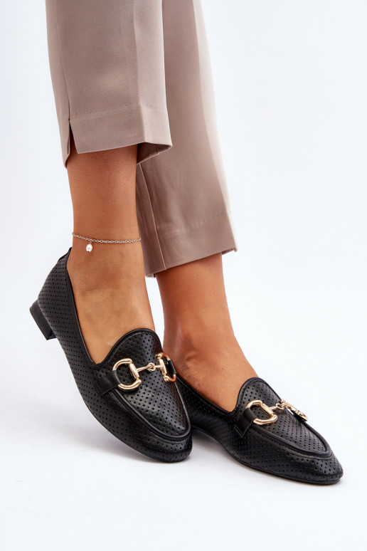 Damen-Mokassins mit weitem Absatz und Ornamenten in Schwarz Iluvana