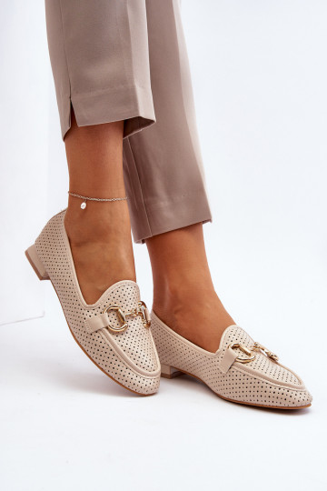 Damen-Mokassins mit breiten Absätzen und Ornamenten in Beige von Iluvana 2
