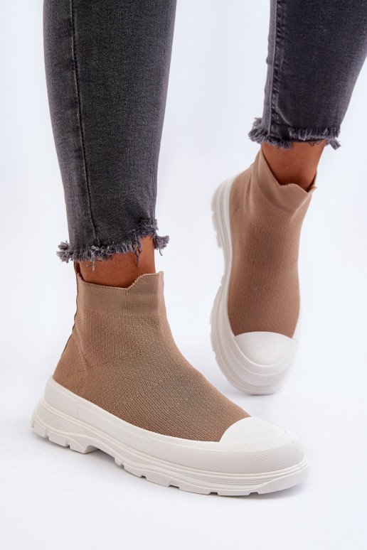 Braune Ilanae-Stiefeletten für Damen mit sockenartiger Innensohle Braune Ilanae-Stiefeletten für Damen mit sockenartiger Innensohle