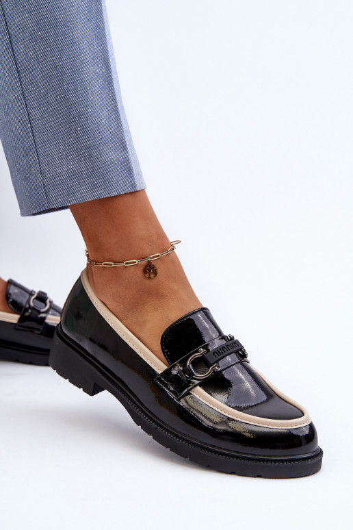 Damen Lackschuhe Mokassins S.Barski HY336A schwarze Farbe