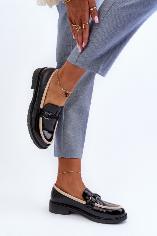 Damen Lackschuhe Mokassins S.Barski HY336A schwarze Farbe