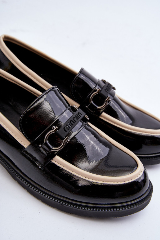 Damen Lackschuhe Mokassins S.Barski HY336A schwarze Farbe