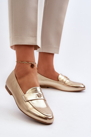 Damenmokassins mit weitem Absatz in Gold Sylvaine