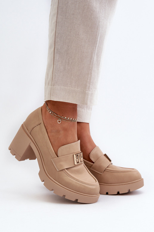Schuhe mit breiten Absätzen und Ornamenten beige Ranunca
