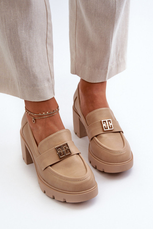 Schuhe mit breiten Absätzen und Ornamenten beige Ranunca