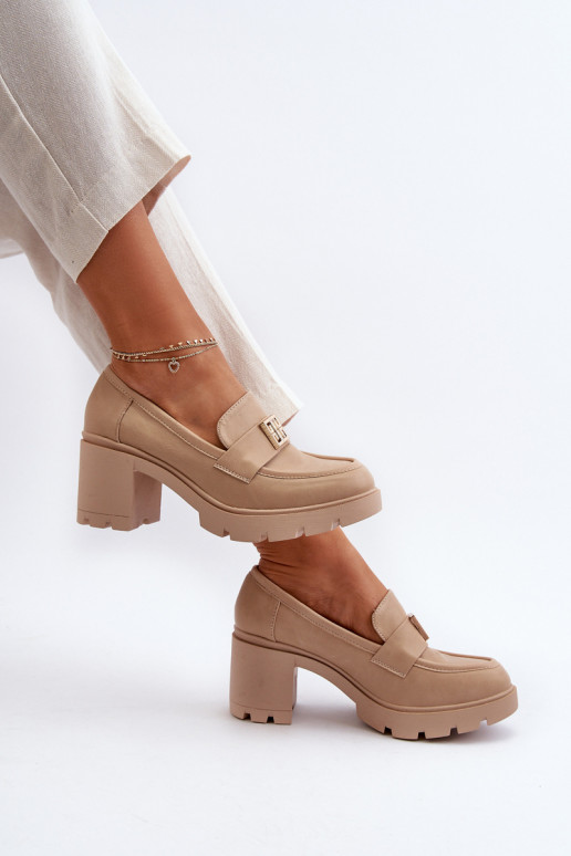 Schuhe mit breiten Absätzen und Ornamenten beige Ranunca