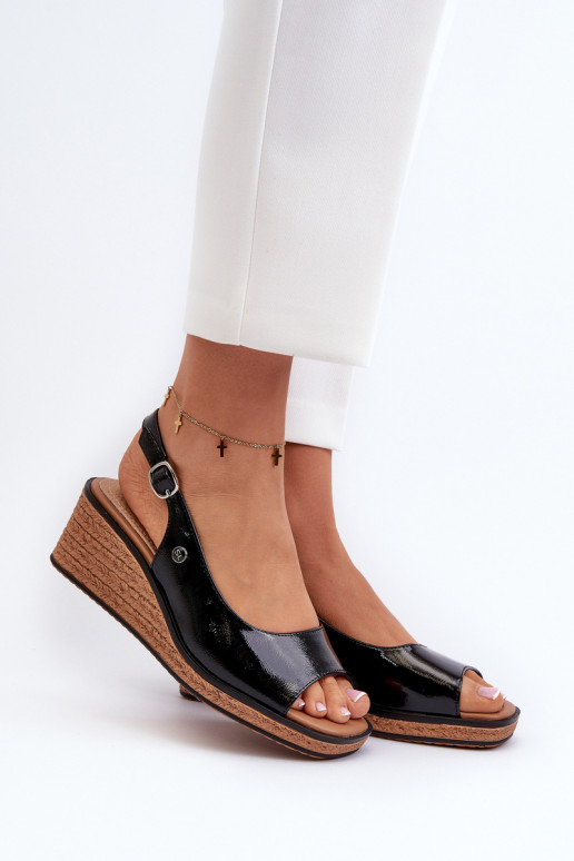 mit Lackeffekt Plateausandalen Sergio Leone SK301 schwarze Farbe