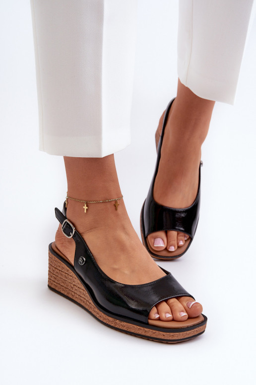 mit Lackeffekt Plateausandalen Sergio Leone SK301 schwarze Farbe