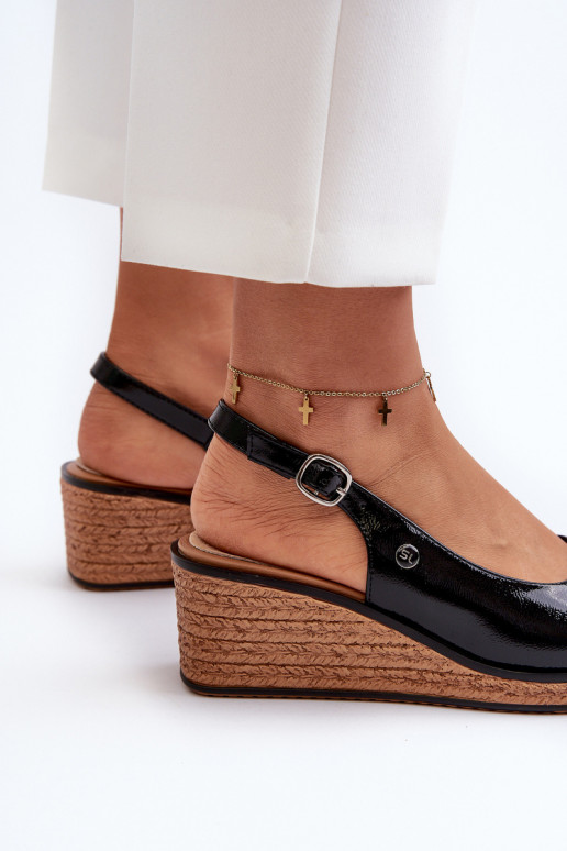 mit Lackeffekt Plateausandalen Sergio Leone SK301 schwarze Farbe