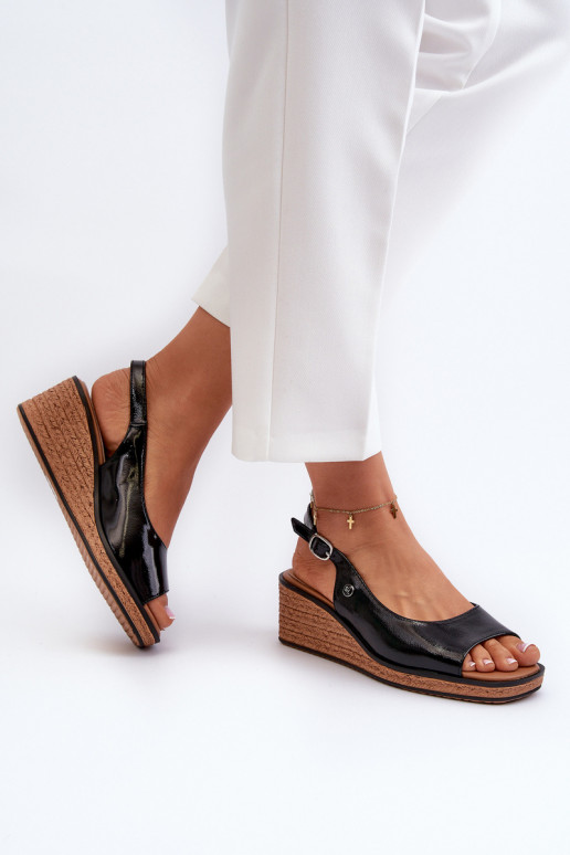 mit Lackeffekt Plateausandalen Sergio Leone SK301 schwarze Farbe