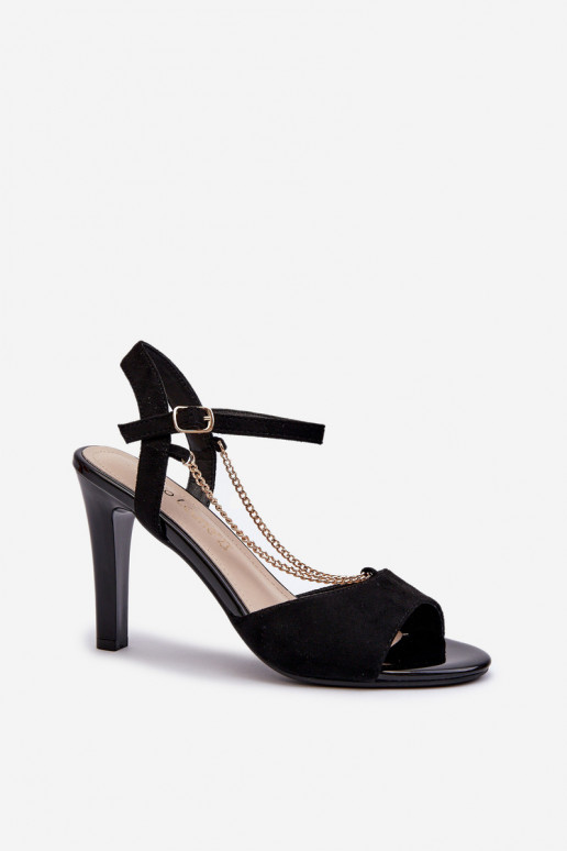 Damensandalen mit dünnem Absatz aus Öko-Wildleder mit Ketten Sergio Leone SK925 in Schwarz