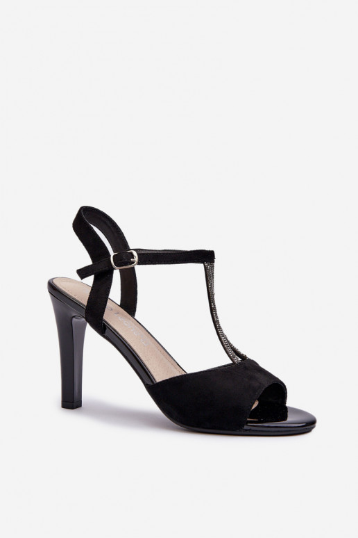 Damensandalen mit dünnem Absatz Ze Zdobionymi Paskami Sergio Leone SK924 schwarze Farbe