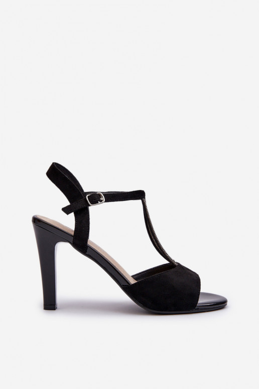 Damensandalen mit dünnem Absatz Ze Zdobionymi Paskami Sergio Leone SK924 schwarze Farbe