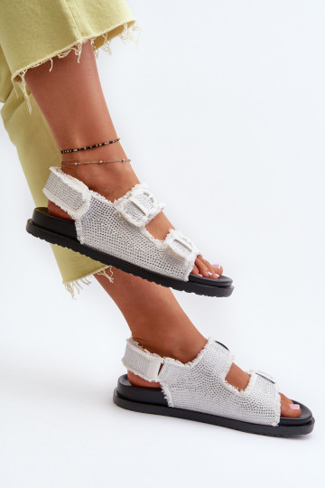Denim-Material verzierte Damensandalen weiße Farbe Irmale 2