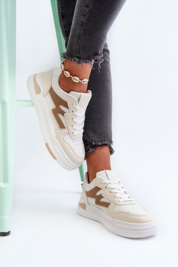 Sneakers-Modellschuhe mit Plateau aus beigem Öko-Leder von Lynnette 2
