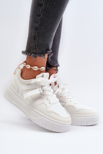 Sneakers-Modellschuhe mit Plateau aus Öko-Leder in der Farbe Weiß Moun 2