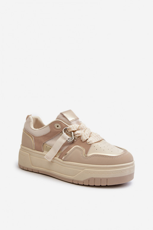 Sneakers-Modellschuhe mit Plateau aus beigem Öko-Leder von Moun