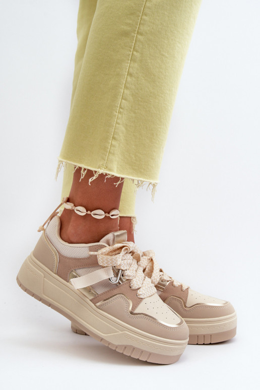 Sneakers-Modellschuhe mit Plateau aus beigem Öko-Leder von Moun