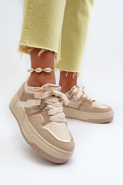 Sneakers-Modellschuhe mit Plateau aus beigem Öko-Leder von Moun