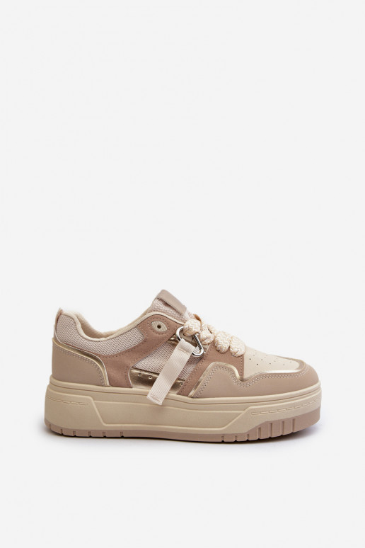 Sneakers-Modellschuhe mit Plateau aus beigem Öko-Leder von Moun