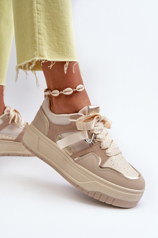 Sneakers-Modellschuhe mit Plateau aus beigem Öko-Leder von Moun