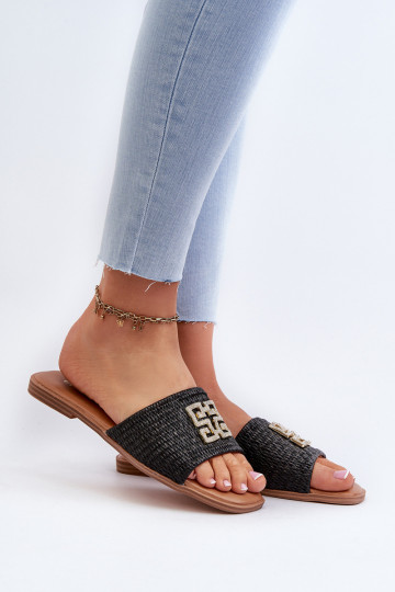 Plattfüße Damen-Flip-Flops in schwarzer Farbe Omenna