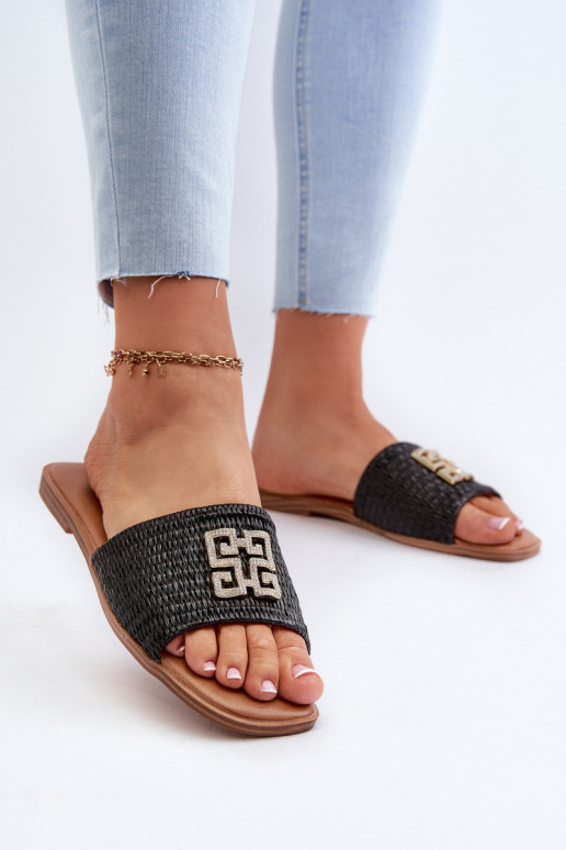 Plattfüße Damen-Flip-Flops in schwarzer Farbe Omenna