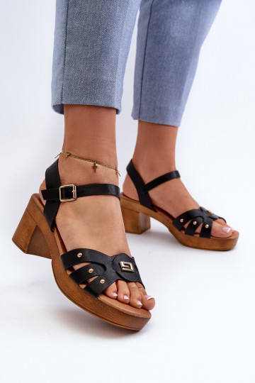 Damensandalen mit Absatz aus Öko-Leder in der Farbe Assames-Schwarz 2