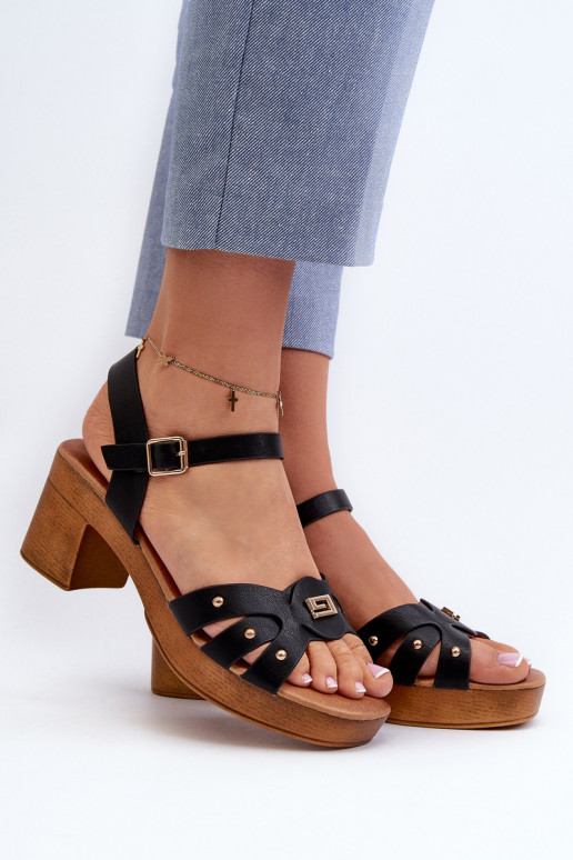 Damensandalen mit Absatz aus Öko-Leder in der Farbe Assames-Schwarz