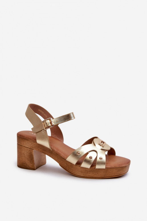 Damensandalen mit Absatz aus Öko-Leder in der goldenen Farbe Assames