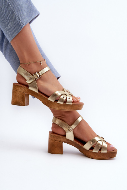 Damensandalen mit Absatz aus Öko-Leder in der goldenen Farbe Assames