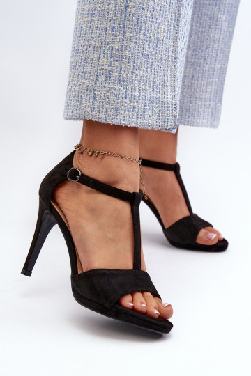 Damen-Sandalen mit hohen Absätzen aus Eco-Wildleder, Black Obdaria 2