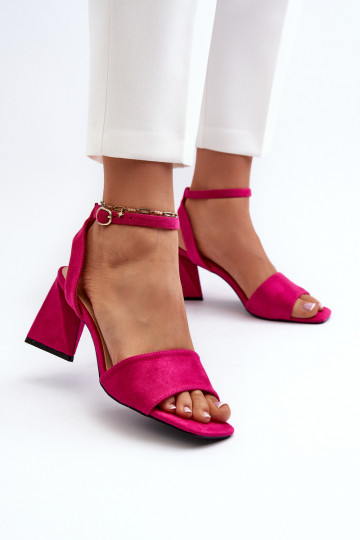 Damen-Sandalen mit hohen Absätzen aus Eco-Wildleder Fuchsia Upttima