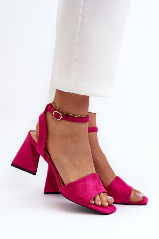 Damen-Sandalen mit hohen Absätzen aus Eco-Wildleder Fuchsia Upttima