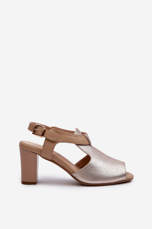 Damen-Sandalen mit hohen Absätzen aus Öko-Leder in der Farbe Gold Queenmarie