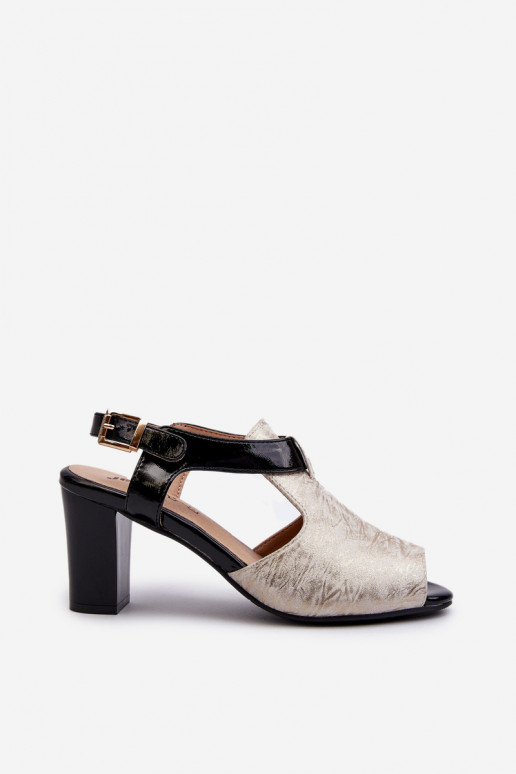 Damen-Sandalen mit hohen Absätzen aus Öko-Leder in der goldschwarzen Farbe Queenmarie