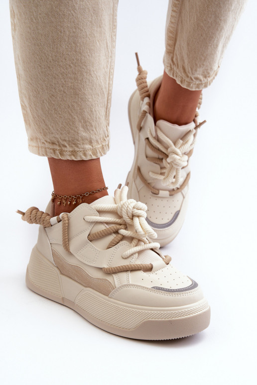 Sneakers Modell Schuhe mit Plateau beige Moariella