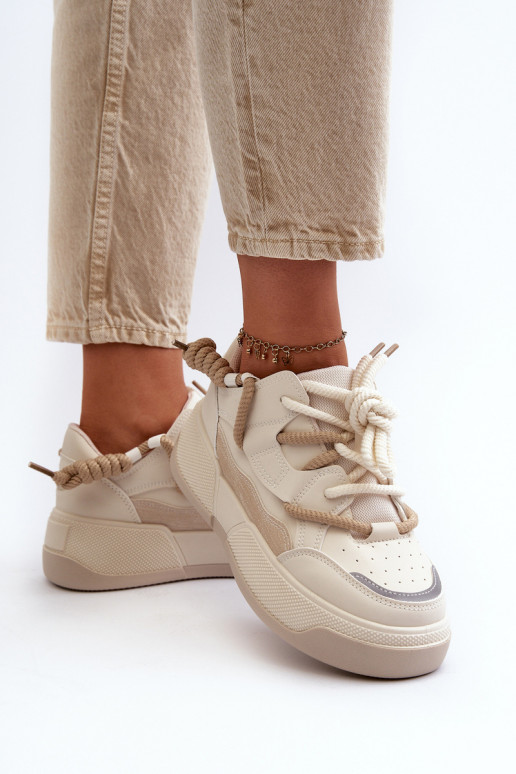 Sneakers Modell Schuhe mit Plateau beige Moariella