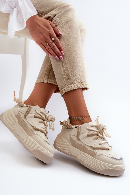 Sneakers Modell Schuhe mit Plateau beige Moariella