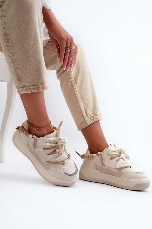 Sneakers Modell Schuhe mit Plateau beige Moariella