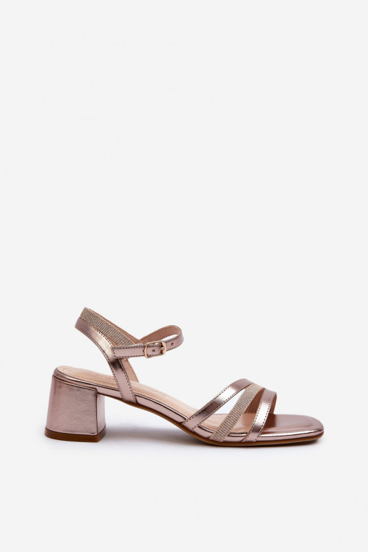 Damensandalen mit niedrigem Absatz aus Öko-Leder Sergio Leone SK046 in Roségold