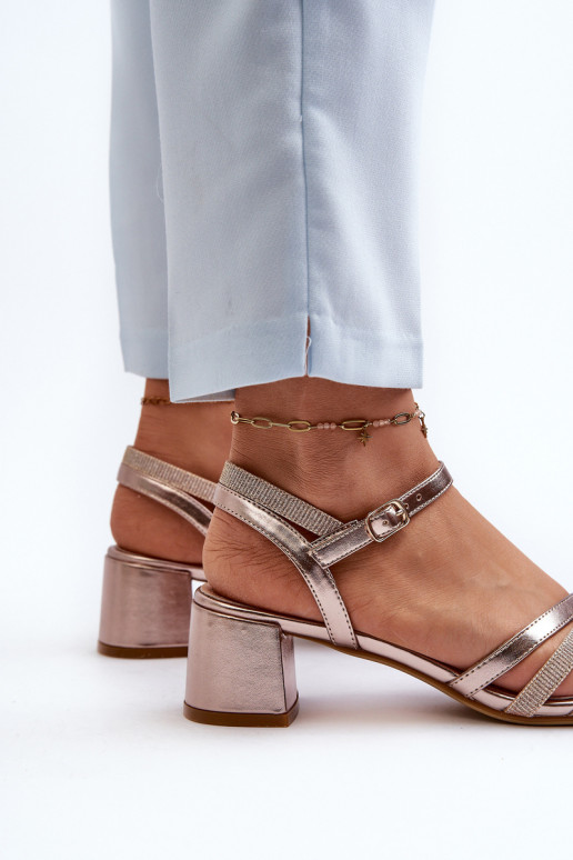 Damensandalen mit niedrigem Absatz aus Öko-Leder Sergio Leone SK046 in Roségold