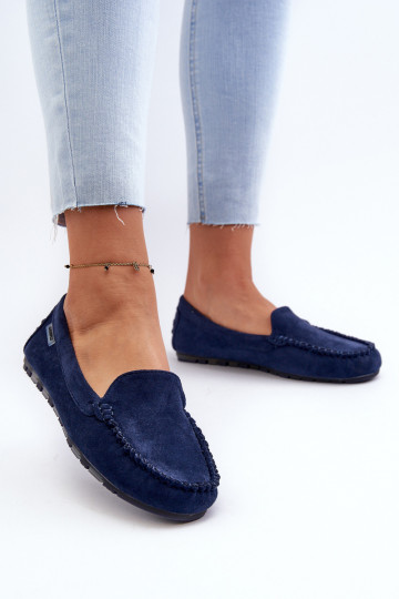 Damen-Mokassins aus Bio-Wildleder, Marineblau, Amrutia