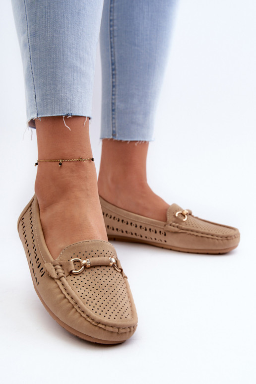 Durchbrochene Damenmokassins mit Ornamenten in braunem Kaydance Durchbrochene Damenmokassins mit Ornamenten in braunem Kaydance