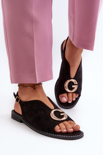 Elegante Damensandalen mit Ornamenten aus Öko-Wildleder S.Barski KV27-058 in der Farbe Schwarz