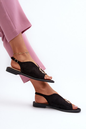 Elegante Damensandalen mit Ornamenten aus Öko-Wildleder S.Barski KV27-058 in der Farbe Schwarz 2